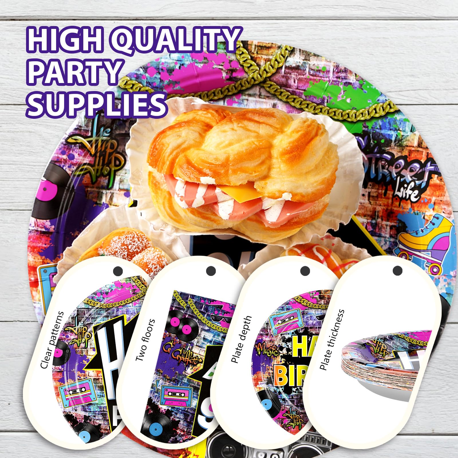 96 Pcs 90's House Party Plates and Napkins - Grencian