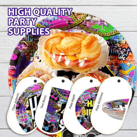 96 Pcs 90's House Party Plates and Napkins - Grencian