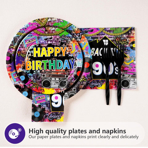 96 Pcs 90's House Party Plates and Napkins - Grencian