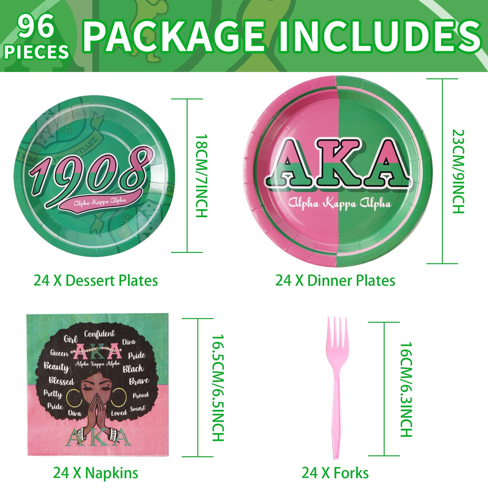 96 Pcs AKA Party Plates and Napkins - Grencian