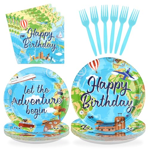 96 Pcs Adventure Birthday Party Plates and Napkins - Grencian