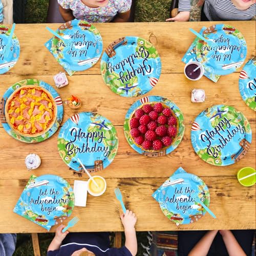 96 Pcs Adventure Birthday Party Plates and Napkins - Grencian