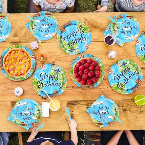 96 Pcs Adventure Birthday Party Plates and Napkins - Grencian