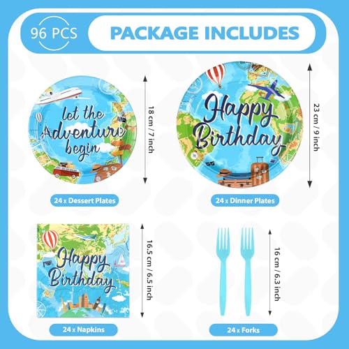 96 Pcs Adventure Birthday Party Plates and Napkins - Grencian