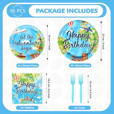 96 Pcs Adventure Birthday Party Plates and Napkins - Grencian