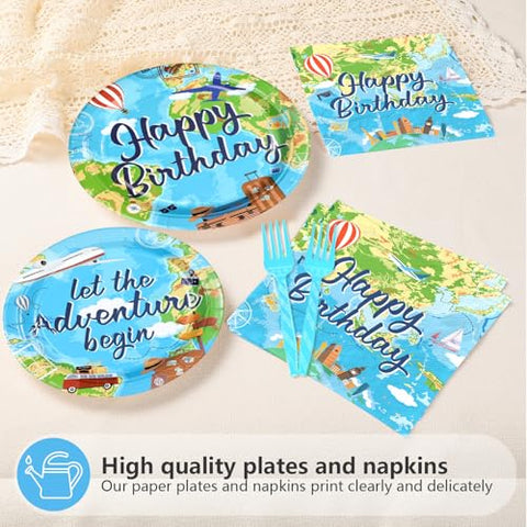 96 Pcs Adventure Birthday Party Plates and Napkins - Grencian