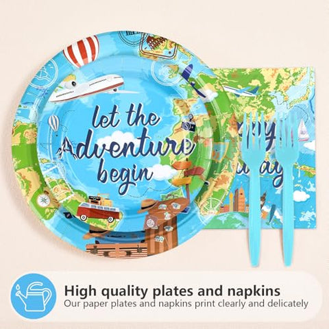 96 Pcs Adventure Birthday Party Plates and Napkins - Grencian