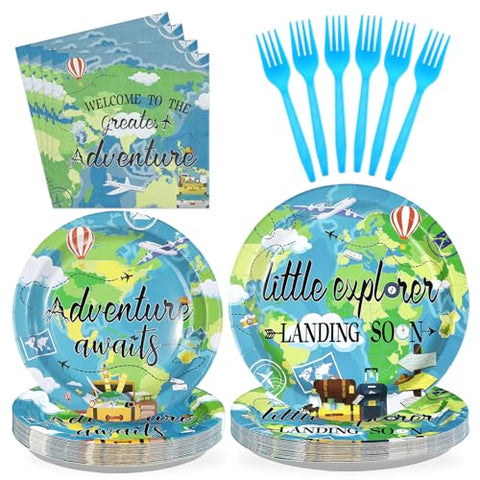 96 Pcs Adventure Voyage Party Plates and Napkins - Grencian