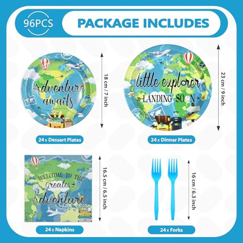 96 Pcs Adventure Voyage Party Plates and Napkins - Grencian