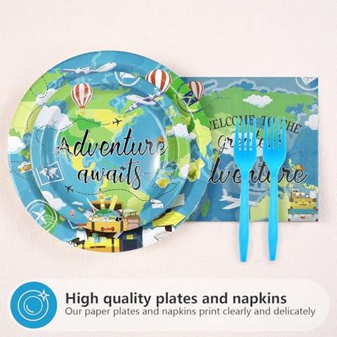 96 Pcs Adventure Voyage Party Plates and Napkins - Grencian