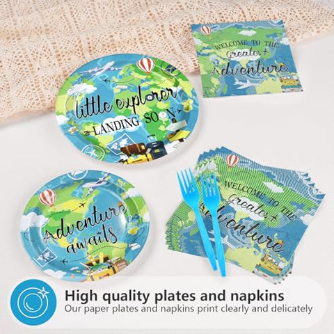 96 Pcs Adventure Voyage Party Plates and Napkins - Grencian