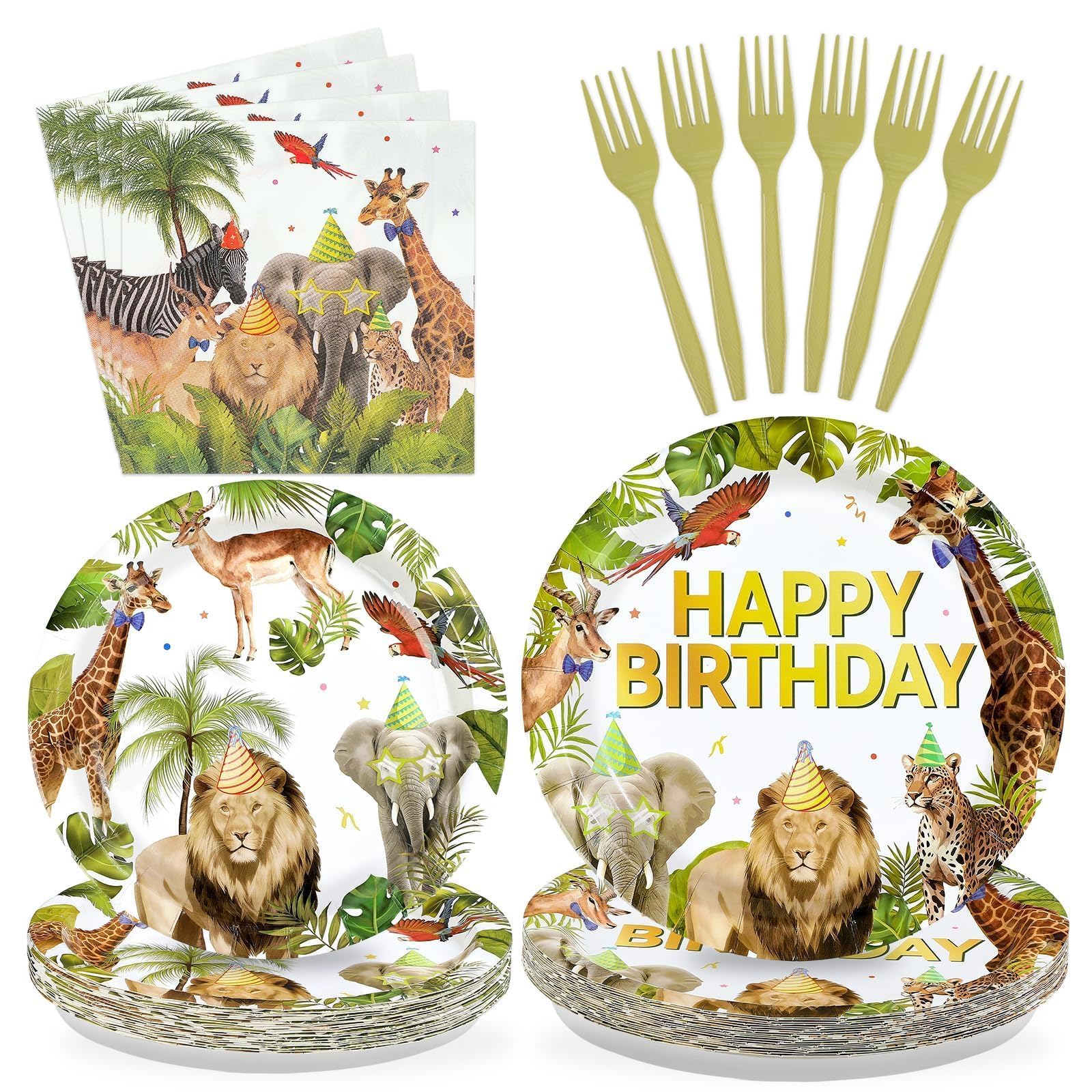96 Pcs African Safari Birthday Party Plates and Napkins - Grencian