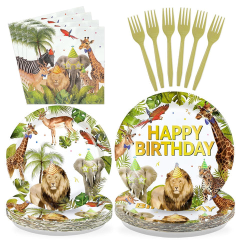 96 Pcs African Safari Birthday Party Plates and Napkins - Grencian