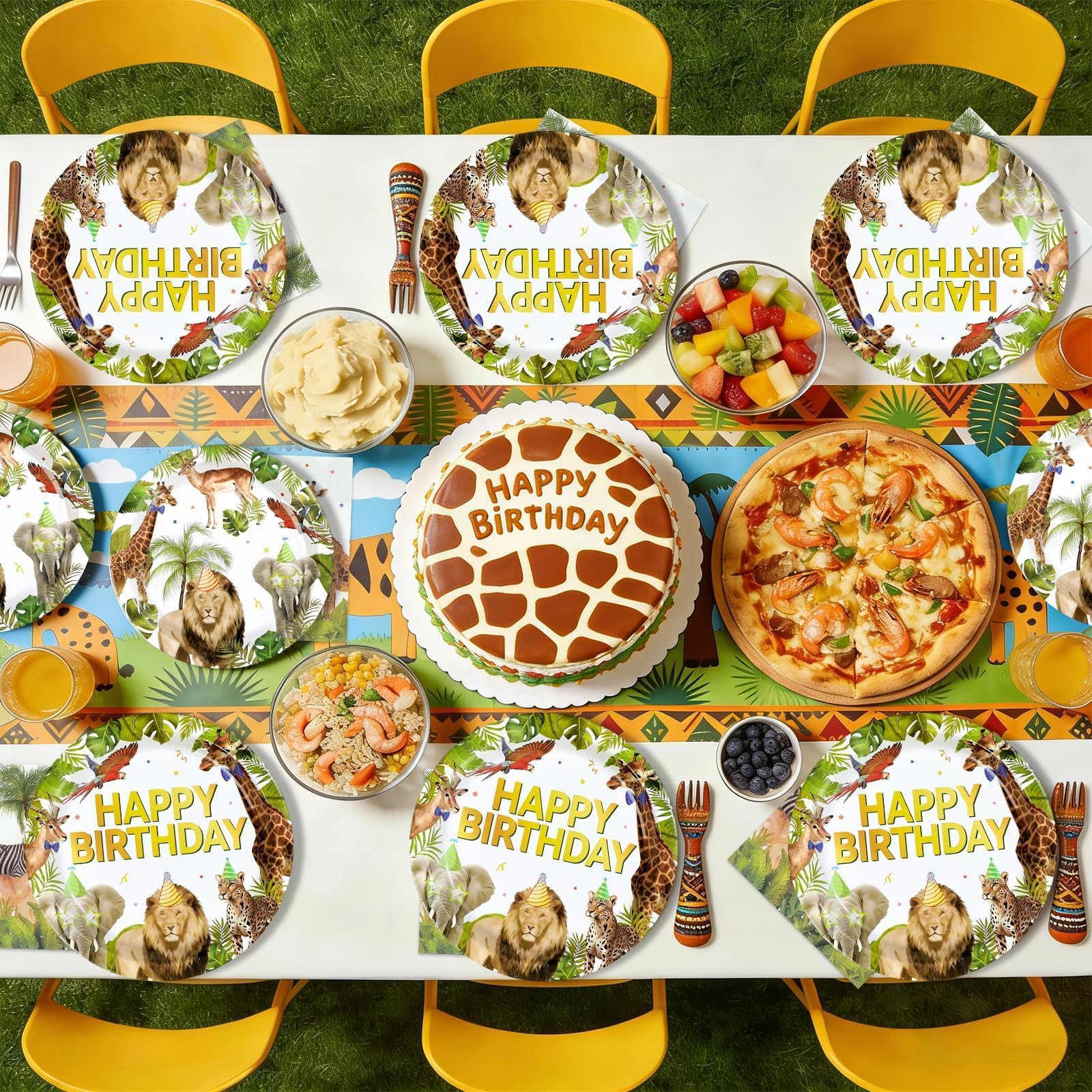 96 Pcs African Safari Birthday Party Plates and Napkins - Grencian