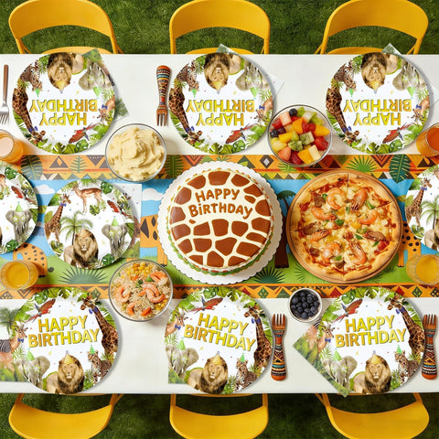 96 Pcs African Safari Birthday Party Plates and Napkins - Grencian