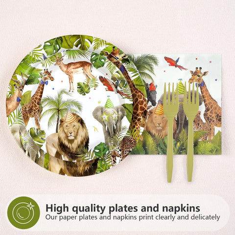 96 Pcs African Safari Birthday Party Plates and Napkins - Grencian
