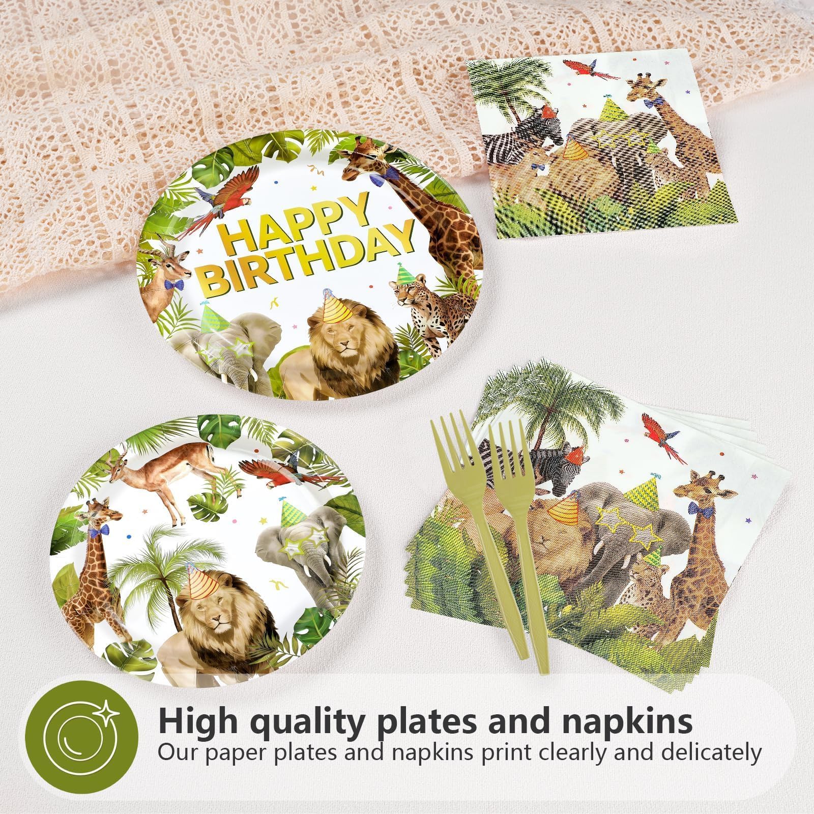 96 Pcs African Safari Birthday Party Plates and Napkins - Grencian
