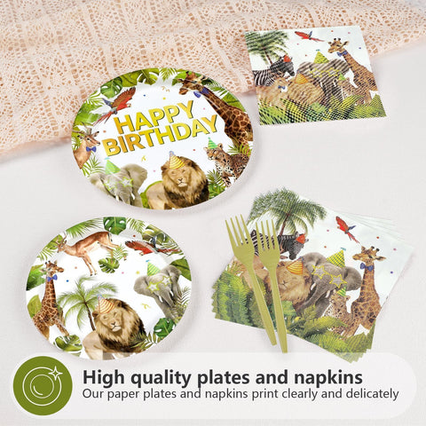 96 Pcs African Safari Birthday Party Plates and Napkins - Grencian