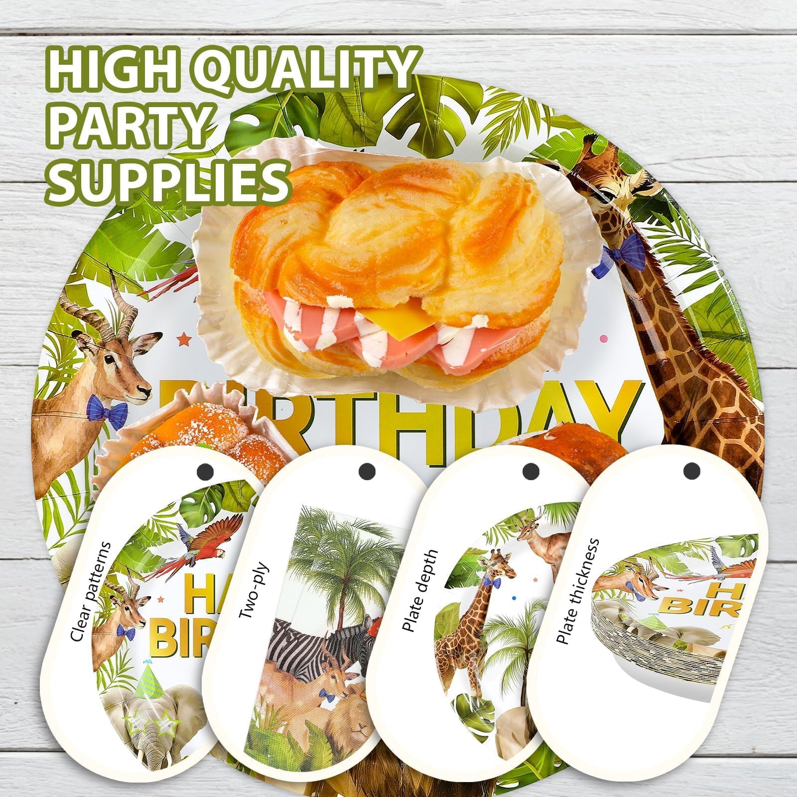 96 Pcs African Safari Birthday Party Plates and Napkins - Grencian