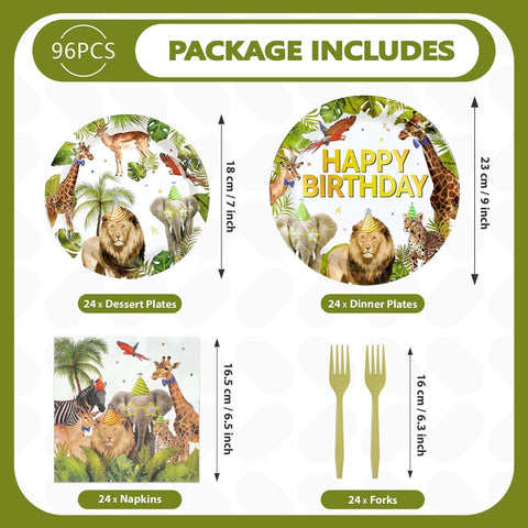96 Pcs African Safari Birthday Party Plates and Napkins - Grencian