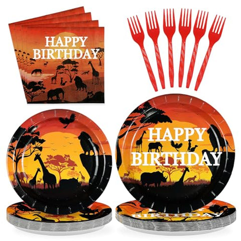 96 Pcs African Safari Birthday Party Plates and Napkins - Grencian