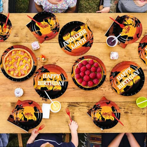 96 Pcs African Safari Birthday Party Plates and Napkins - Grencian