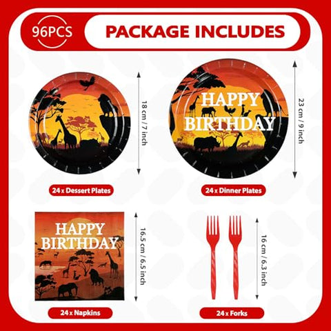 96 Pcs African Safari Birthday Party Plates and Napkins - Grencian