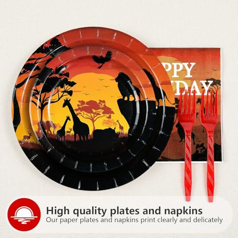 96 Pcs African Safari Birthday Party Plates and Napkins - Grencian