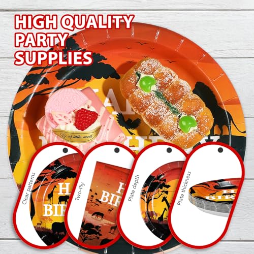 96 Pcs African Safari Birthday Party Plates and Napkins - Grencian