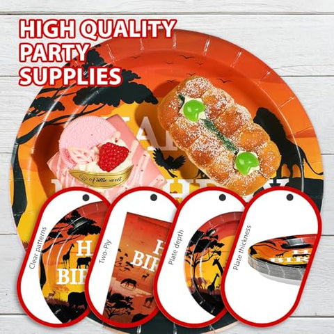 96 Pcs African Safari Birthday Party Plates and Napkins - Grencian