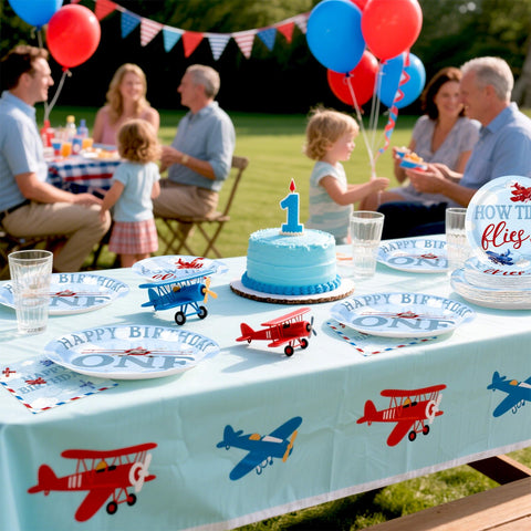 96 Pcs Airplane 1st Birthday Party Plates and Napkins - Grencian