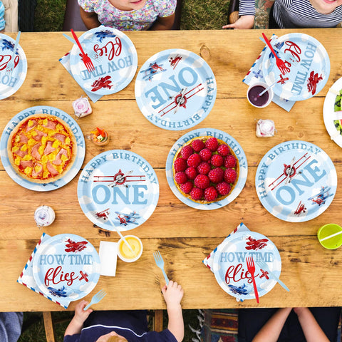 96 Pcs Airplane 1st Birthday Party Plates and Napkins - Grencian