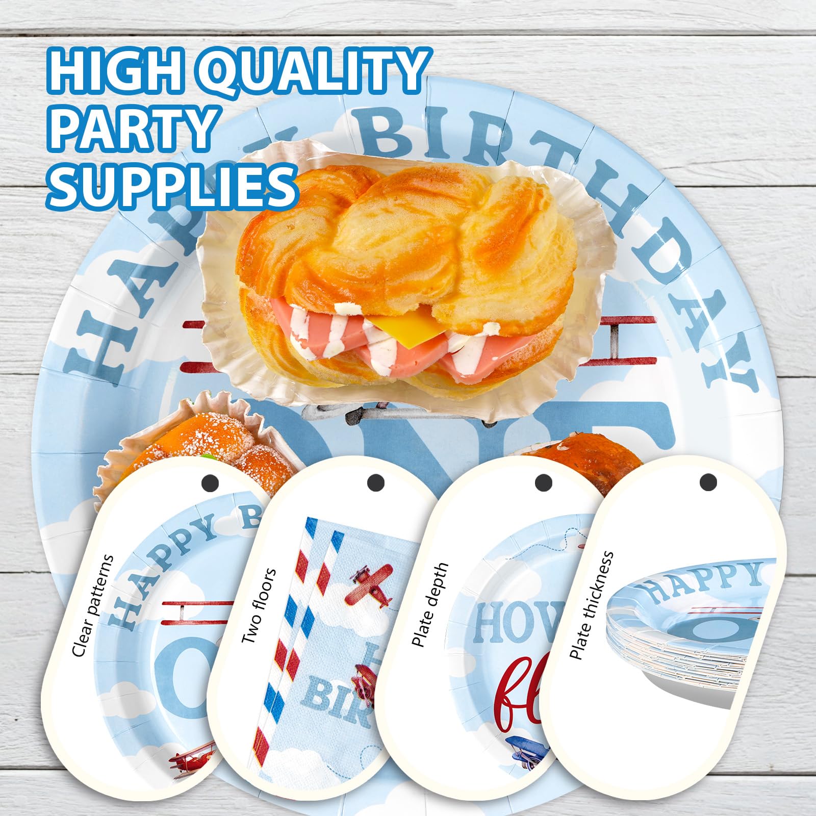 96 Pcs Airplane 1st Birthday Party Plates and Napkins - Grencian