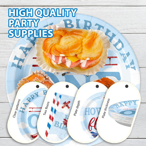 96 Pcs Airplane 1st Birthday Party Plates and Napkins - Grencian
