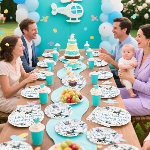 96 Pcs Airplane Baby Shower Party Plates and Napkins - Grencian