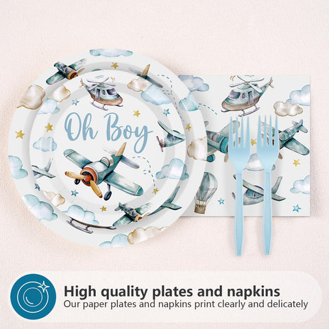 96 Pcs Airplane Baby Shower Party Plates and Napkins - Grencian