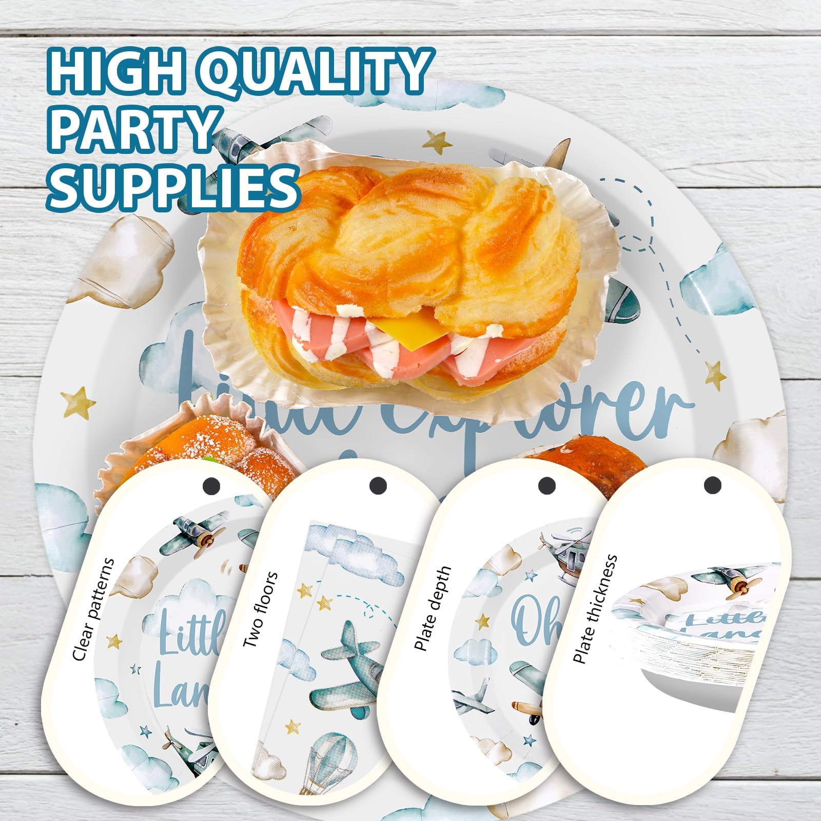 96 Pcs Airplane Baby Shower Party Plates and Napkins - Grencian