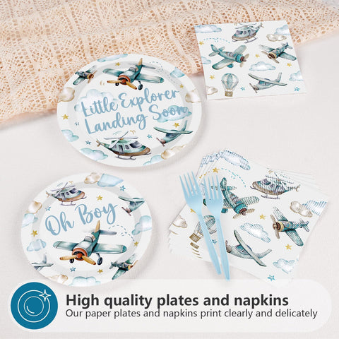 96 Pcs Airplane Baby Shower Party Plates and Napkins - Grencian
