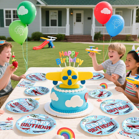 96 Pcs Airplane Birthday Party Plates and Napkins - Grencian