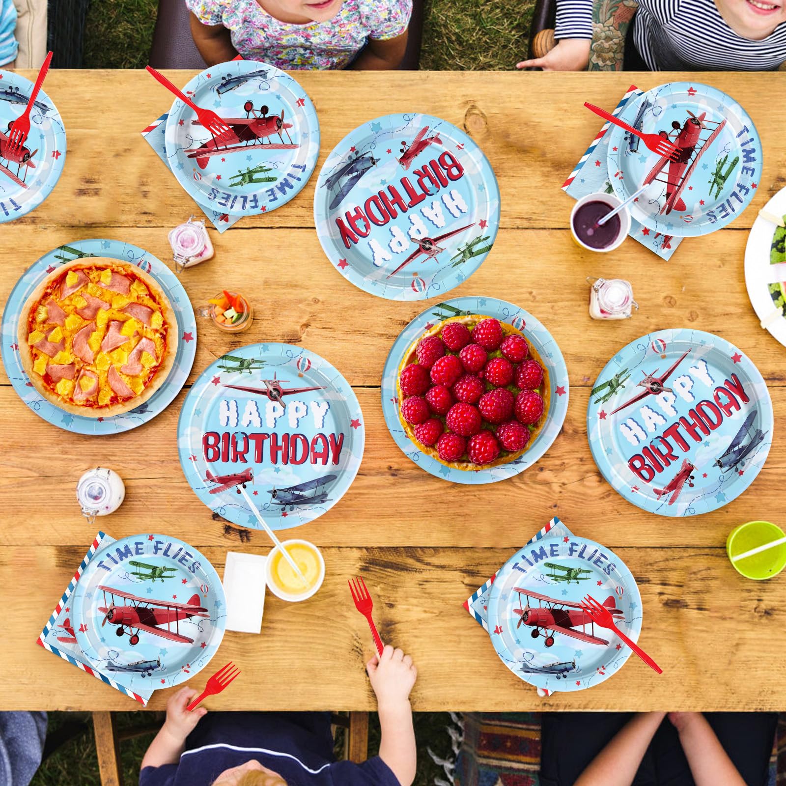 96 Pcs Airplane Birthday Party Plates and Napkins - Grencian