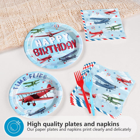 96 Pcs Airplane Birthday Party Plates and Napkins - Grencian