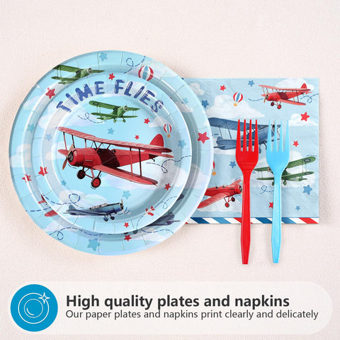 96 Pcs Airplane Birthday Party Plates and Napkins - Grencian