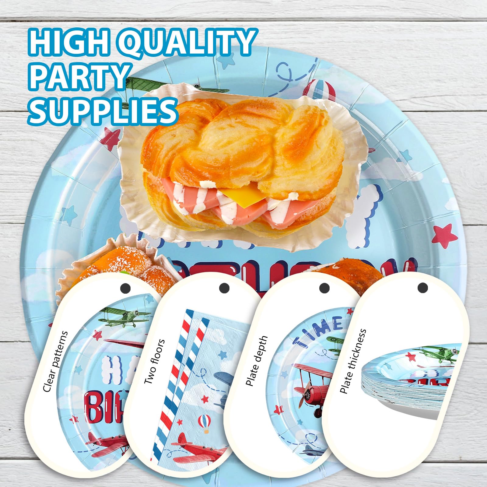 96 Pcs Airplane Birthday Party Plates and Napkins - Grencian