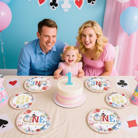 96 Pcs Alice Poker 1st Birthday Party Plates and Napkins - Grencian
