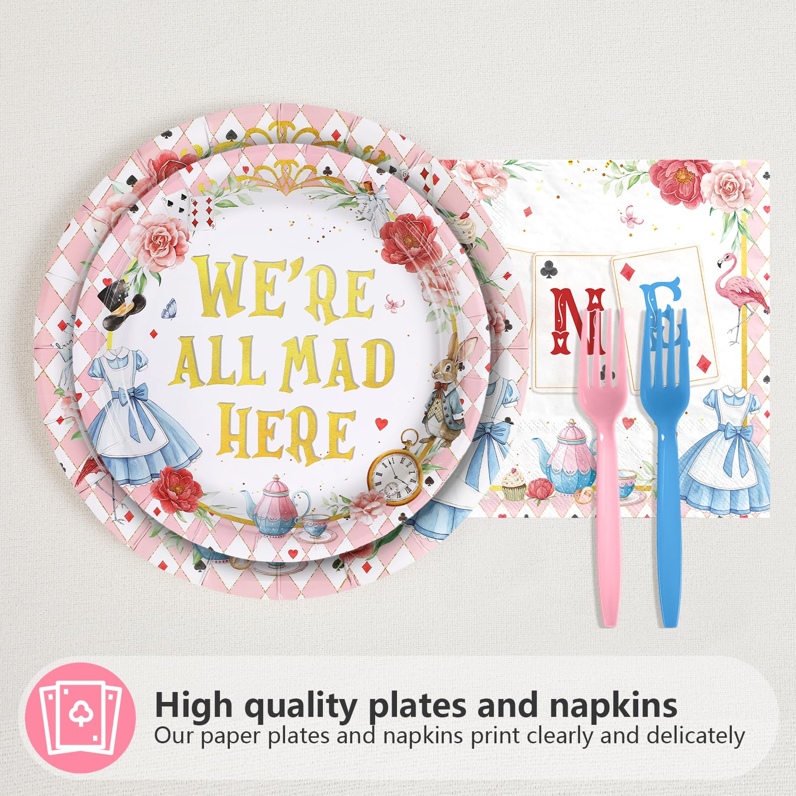 96 Pcs Alice Poker 1st Birthday Party Plates and Napkins - Grencian