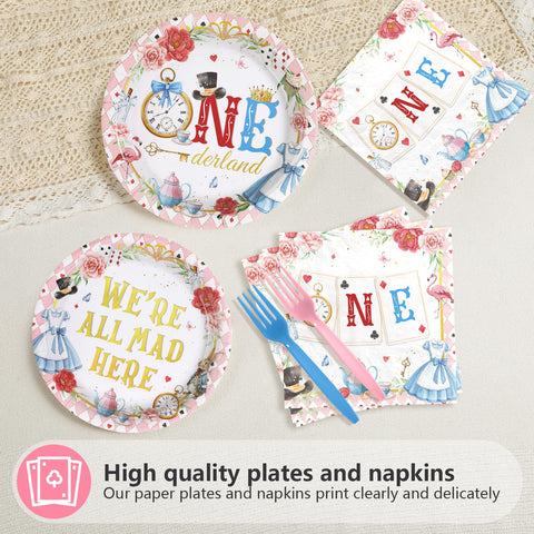 96 Pcs Alice Poker 1st Birthday Party Plates and Napkins - Grencian