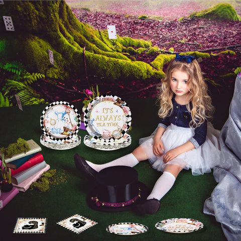 96 Pcs Alice in Wonderland Party Plates and Napkins - Grencian