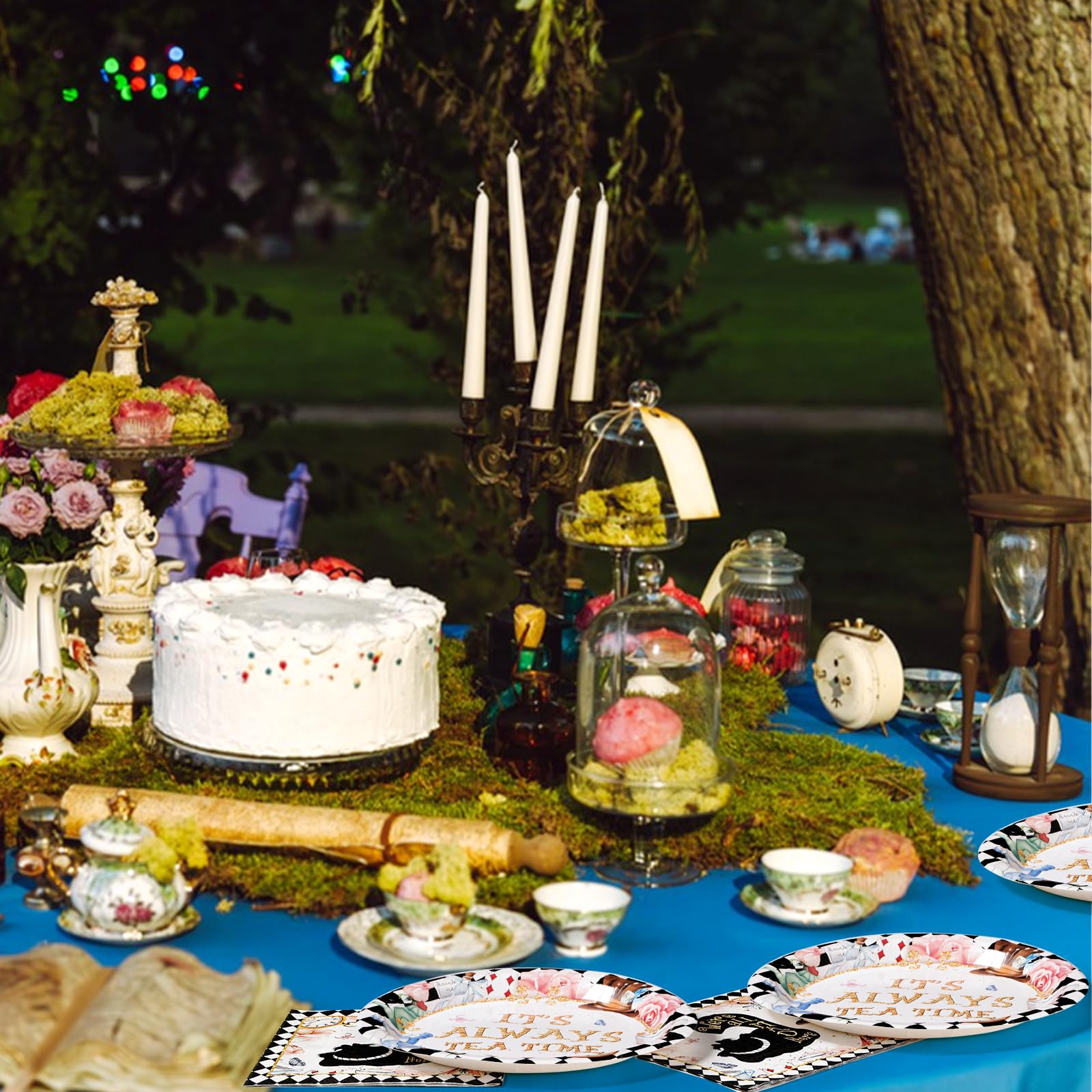 96 Pcs Alice in Wonderland Party Plates and Napkins - Grencian