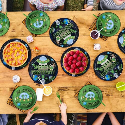 96 Pcs Aliens Birthday Party Plates and Napkins - Grencian