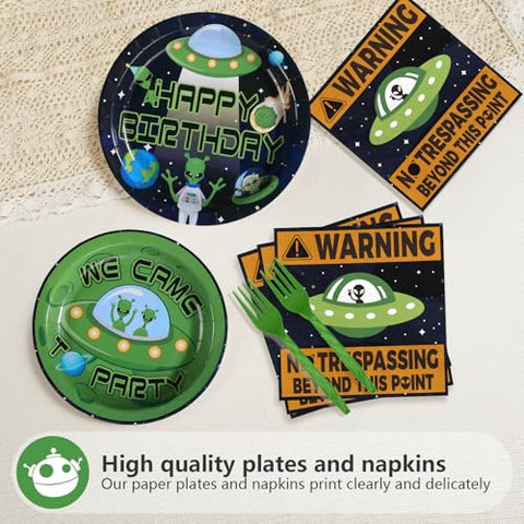 96 Pcs Aliens Birthday Party Plates and Napkins - Grencian